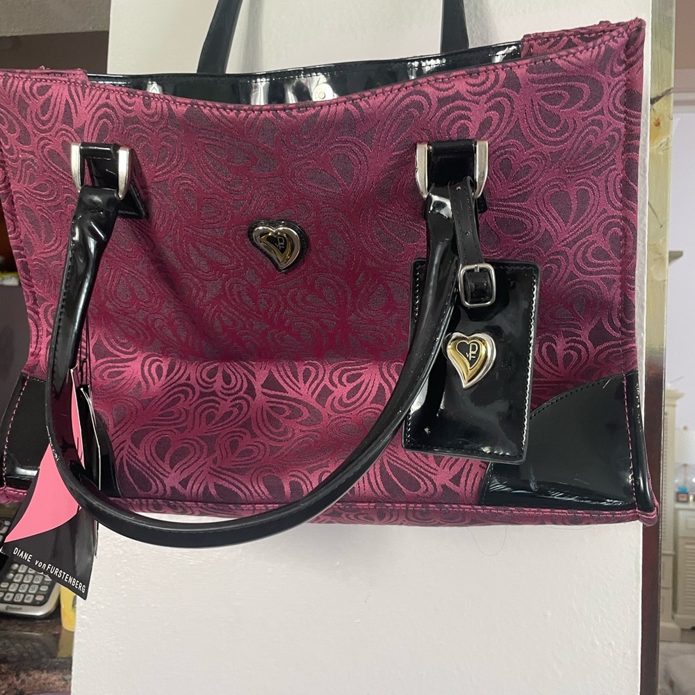 NEW Diane Von Furstenberg Pink and Black Embossed Tote